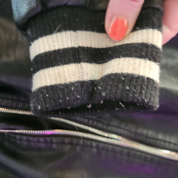 Madden NYC Faux Black Leather Bomber Jacket - Picture 5 of 11